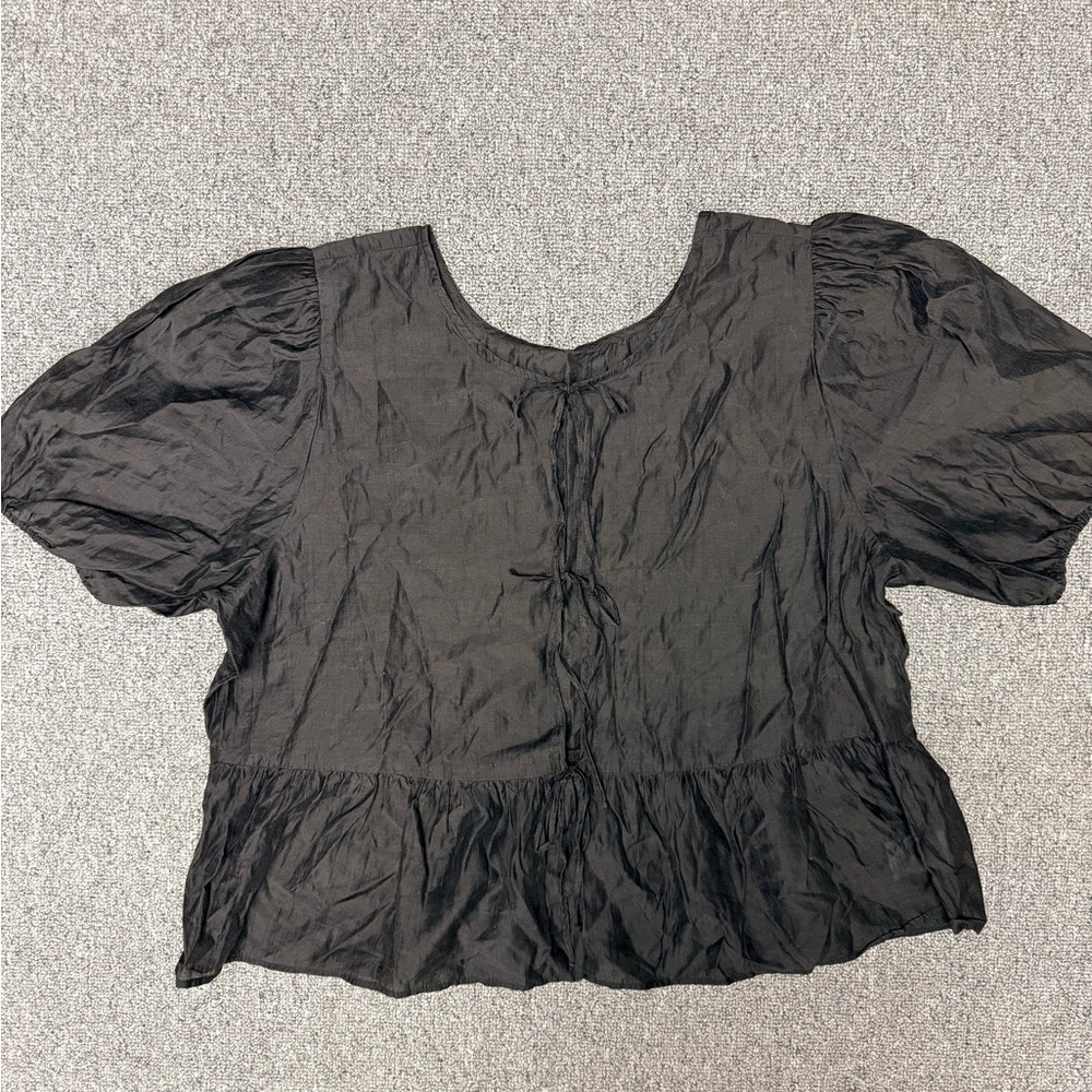 American Eagle Black Tie Front Peplum Women's Top